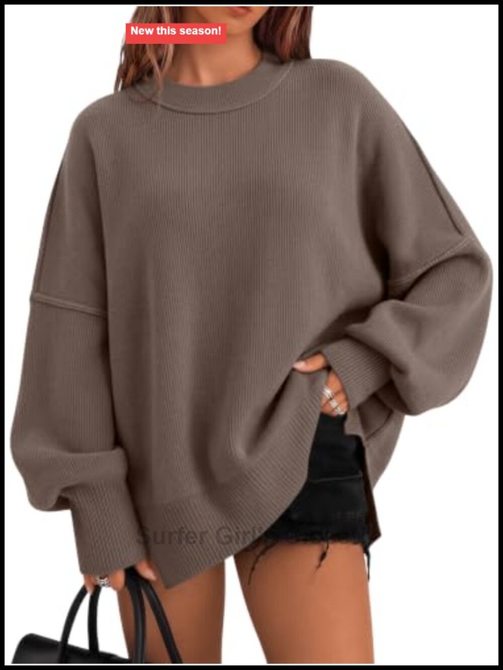 Oversized Crewneck Pullover Sweater Long Sleeve Tunic Top for Women